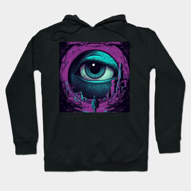 Blue and Purple Eyes Artwork Captivating Abstract Vision Hoodie by JojoArtEvo